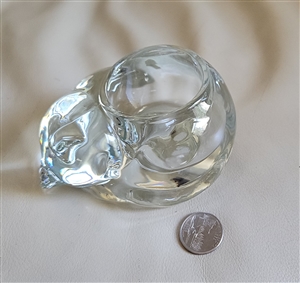 Vintage clear crystal glass sleeping cat tea light candle holder