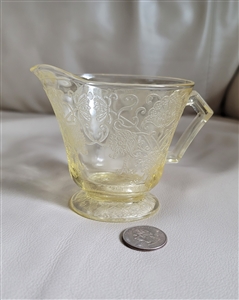 Hazel Atlas Florentine No 2 yellow Depression glass creamer pitcher with poppy motif from the 1930s