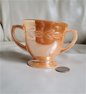 Preowned vintage Anchor Hocking Peach Lustre Laurel open sugar bowl with two handles