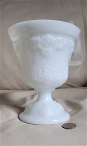Large vintage EO Brody Co milk glass M4300 footed compote urn with floral wrap