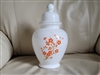 Vintage Italian milk glass ginger jar with orange floral blossoms and lid