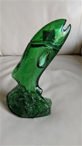 vintage 1968 green glass avon rainbow trout aftershave bottle