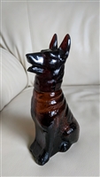 Preowned vintage Avon Noble Prince German Shepherd brown glass after shave bottle with detachable head stopper