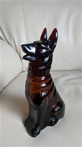 Preowned vintage Avon Noble Prince German Shepherd brown glass after shave bottle with detachable head stopper