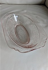 Vintage Indiana Glass pink glass Recollection series oval serving bowl Madrid pattern