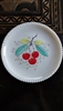 Milk glass cherry decorated vintage plate, beaded edge.