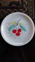 Milk glass cherries plate with beaded edges Milk glass cherries plate with beaded edges