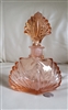 Vintage pink Depression glass perfume bottle Art Deco fan shell stopper vanity