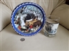 Currier and Ives 2-piece set featuring 1981 Arby's Winter Pastime drinking glass and Denmark butter cookies metal tin