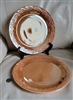 Preowned set of two vintage Anchor Hocking Peach Lustre-Laurel dinner plates featuring an embossed laurel design