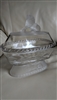 Antique 1877 Gillinder & Sons EAPG Frosted Lion clear and frosted glass oval covered compote dish