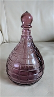 Vintage purple hand blown glass perfume bottle with geometric grid pattern and matching glass stopper dabber