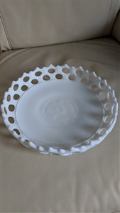 Vintage Westmoreland white milk glass 10 inch cupped bowl with Doric lacy pierced border