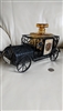 Vintage Japanese metal automobile car decanter with diamond-cut amber glass carafe