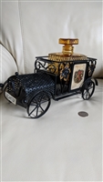 Vintage Japanese metal car decanter with amber diamond cut glass carafe bottle