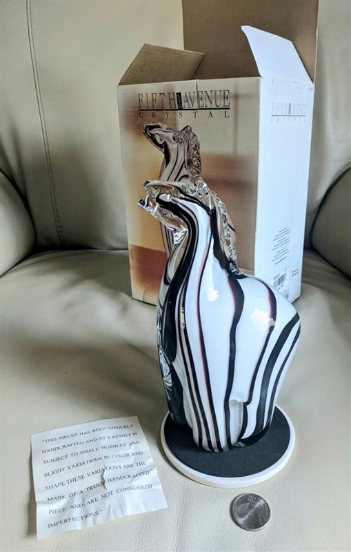 Fifth Avenue Crystal handmade semi abstract zebra art glass figurine with original box and label