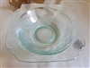 Antique Federal Glass Madrid Blue rim soup bowl featuring an ornate embossed scroll and floral pattern in light blue depression glass