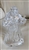 Vintage 1990s heavy clear lead crystal Santa Claus single taper candle holder holding teddy bear