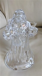 Vintage 1990s heavy clear lead crystal Santa Claus single taper candle holder holding teddy bear