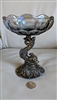 Goldfish metal pedestal glass storage bowl plate centerpiece with metal post and iridescent glass top