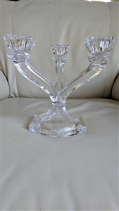 Noble Excellence handmade German crystal 3 candle holder with ribbed center and diamond cut cups