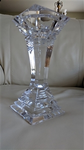 Vintage Gorham King Edward 24 percent lead crystal architectural single pedestal candlestick holder square base