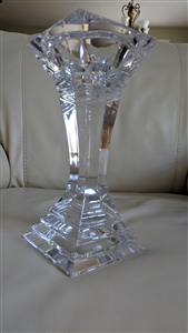 Vintage Gorham King Edward 24 percent lead crystal architectural single pedestal candlestick holder square base
