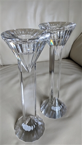Geometric design clean cut crystal candle holders