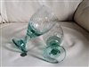 Vintage aqua green / blue fruits embossed water goblets set of 2 drinking glasses table setting accessories.