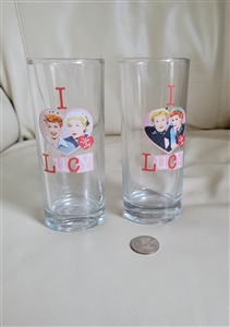 Licensed 2009 I Love Lucy collectible glasses with gold rim and base tag