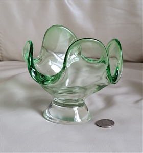 Vintage clear and green hue glass pedestal bowl