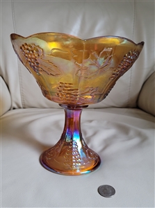 Vintage Indiana Glass Harvest Grape marigold carnival glass pedestal compote bowl