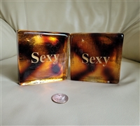 preowned vintage large sexy art glass coaster set display