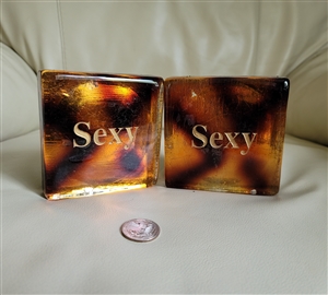 preowned vintage large sexy art glass coaster set display