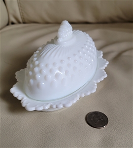 fenton milk glass oval covered butter dish hobnail white vintage