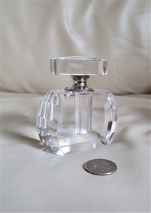 Vintage crystal perfume bottle with geometric cut glass and removable dauber