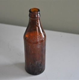 Vintage brown glass Certo Pectin bottle with embossed measuring instructions and logo
