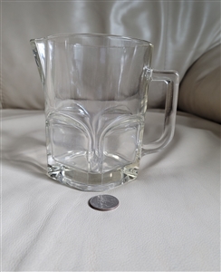 Vintage Italian clear pressed glass pitcher with square base and art deco design