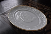 Preowned Anchor Hocking milk glass turkey serving platter with embossed fruit rim