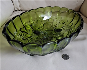 Vintage Indiana Glass olive green Garland pattern pedestal oval centerpiece bowl
