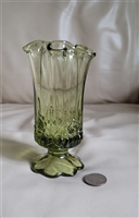 Vintage Fenton Rose Green glass handkerchief holder with embossed rose detail