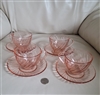Arcoroc pink glass teacups and saucers in amazing design vintage drinkware collectible glass