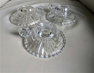 Set of three preowned vintage Anchor Hocking pressed glass single candle holders