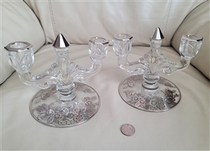 Silver City Blossom Time double candle holders 7 inches long with sterling silver floral overlay