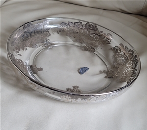 Silver City Blossom Time crystal serving bowl with sterling silver floral embossed rim and base