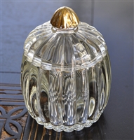 Jeannette National clear vertical ribbed glass covered sugar bowl with gold finial lid