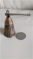 Vintage solid brass candle snuffer with etched tassel bell and long handle