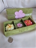 Velvet green box with 3 Plumeria tea light candles collectible home decor