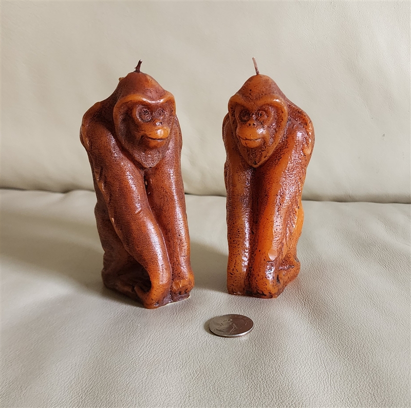 pair of multi tone brown gorilla monkey wax candles