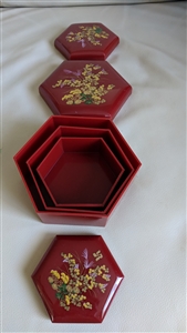Hong Kong hexagonal plastic nesting display boxes with yellow botanical floral artwork